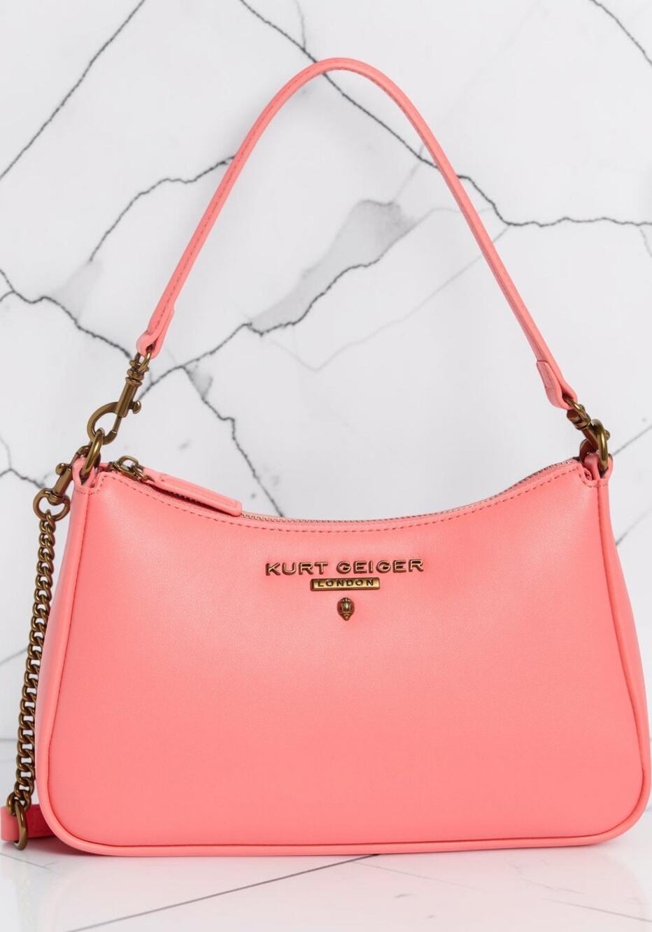Kurt Geiger London Women’s Pink Shoulder Bag Crossbody Purse Gold Chain Strap